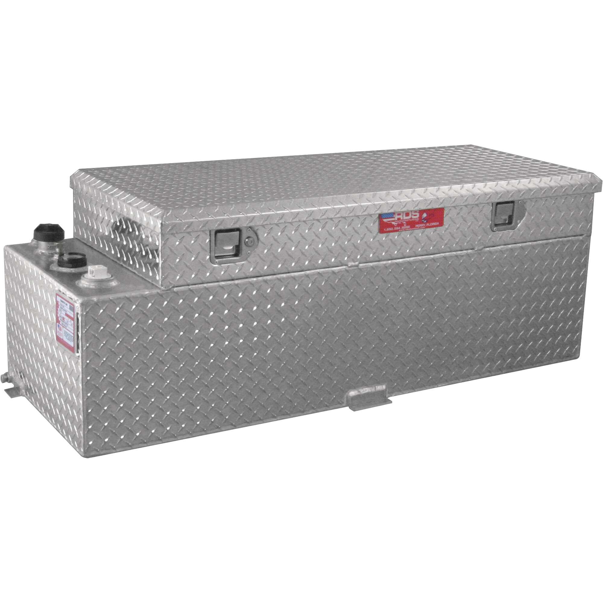 RDS Aluminum Transfer Fuel Tank Toolbox Combo 60 Gallon Rectangular Diamond Plate