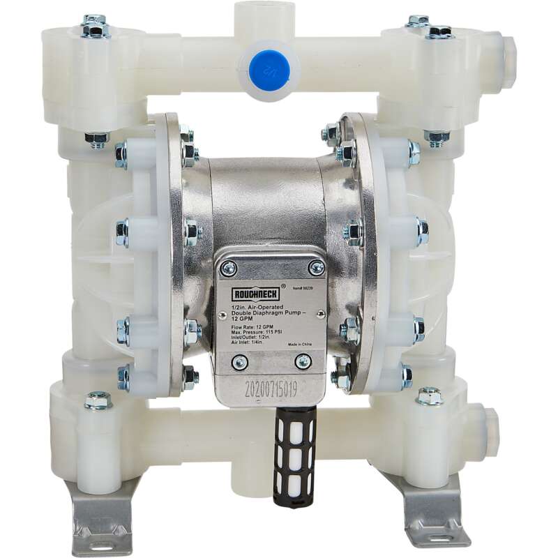 Roughneck Air Operated Double Diaphragm Pump 1/2in Ports 12 GPM Polypropylene