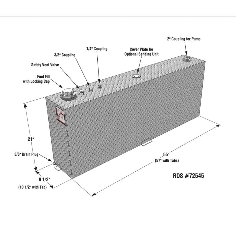 RDS Aluminum Transfer Fuel Tank 45Gallon Vertical Diamond Plate2