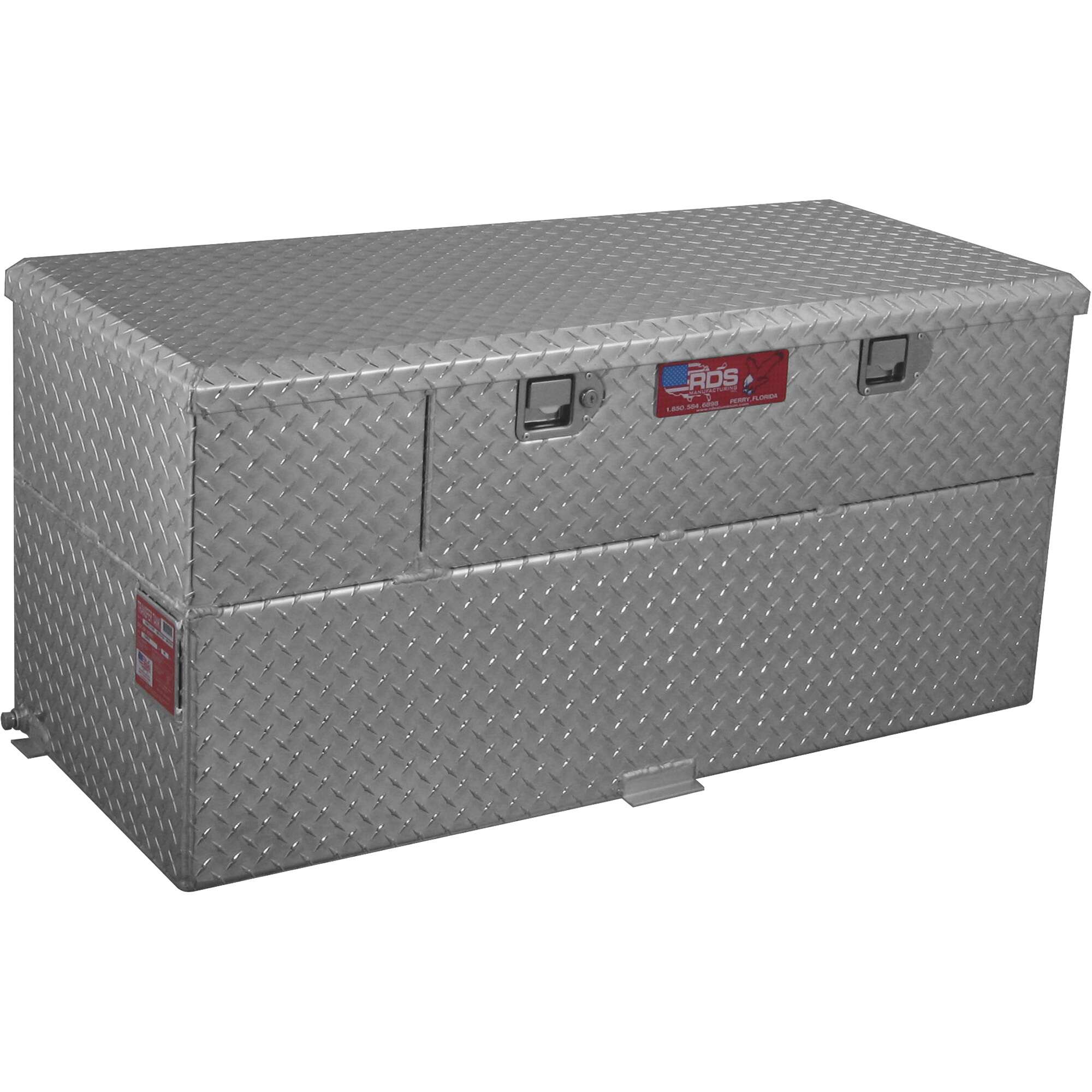 RDS Aluminum Transfer Fuel Tank Toolbox Combo with 12V Fuel Transfer Pump 50Gallon Rectangular Diamond Plate 8 GPM