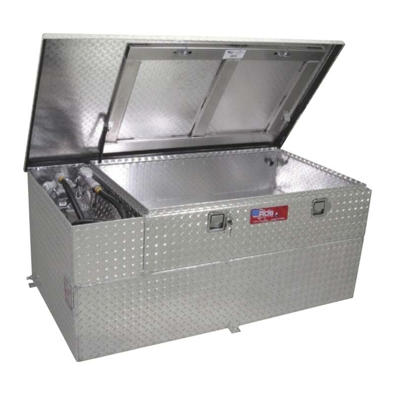 RDS Aluminum Transfer Fuel Tank Toolbox Combo with GPI 12V Fuel Transfer Pump 70 Gallon Rectangular Diamond Plate 8 GPM1