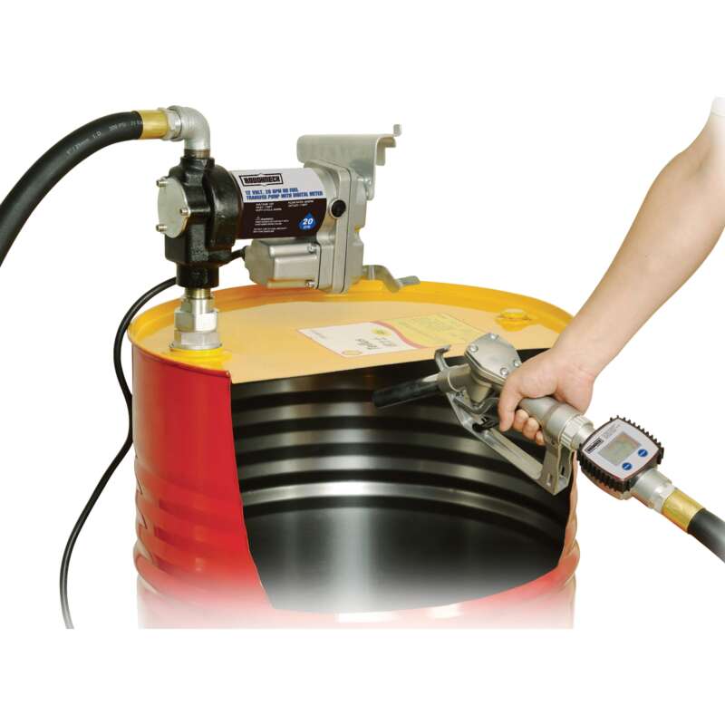 Roughneck 12V Fuel Transfer Pump 20 GPM Manual Nozzle Hose1