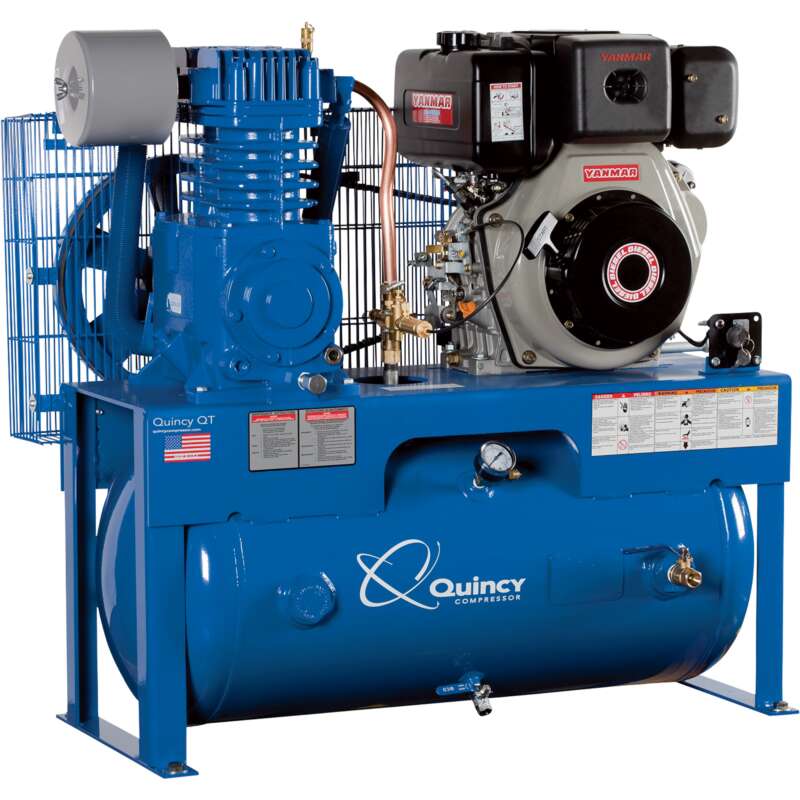 Quincy QT 7.5 Splash Lubricated Reciprocating Air Compressor 10 HP Yanmar Diesel Engine 30 Gallon Horizontal