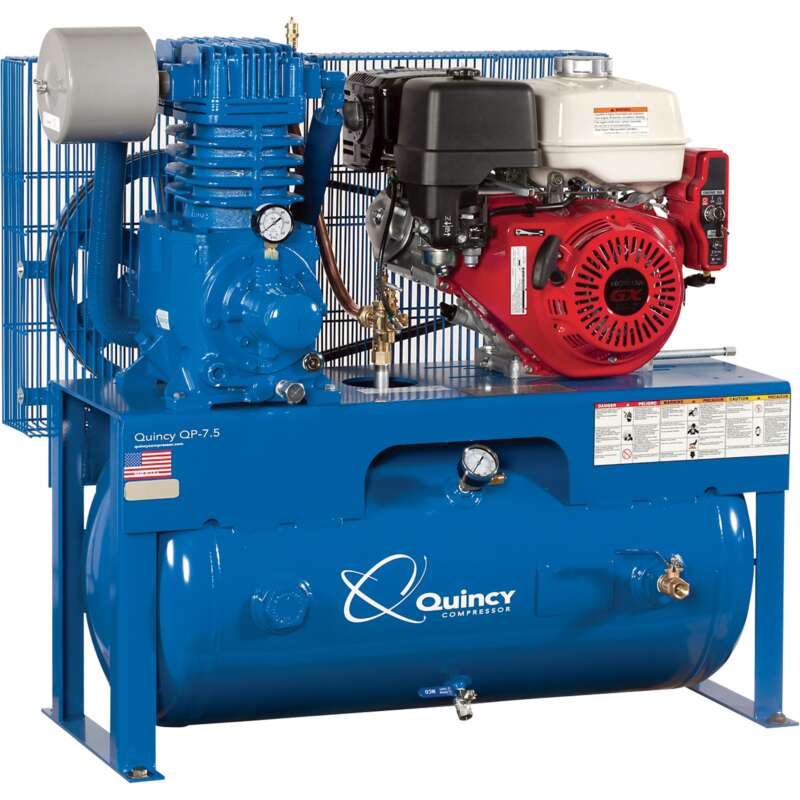 Quincy QP7.5 Pressure Lubricated Reciprocating Air Compressor 13 HP Honda Gas Engine 30Gallon Horizontal