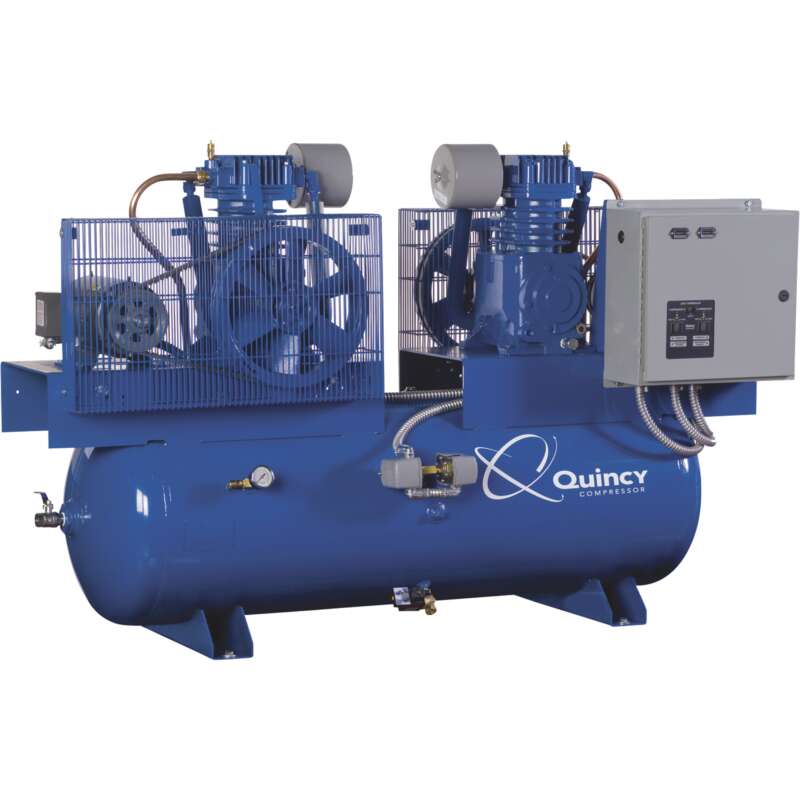 Quincy DuplexAir Compressor 5 HP 230 Volt 3 Phase 80 Gallon Horizontal