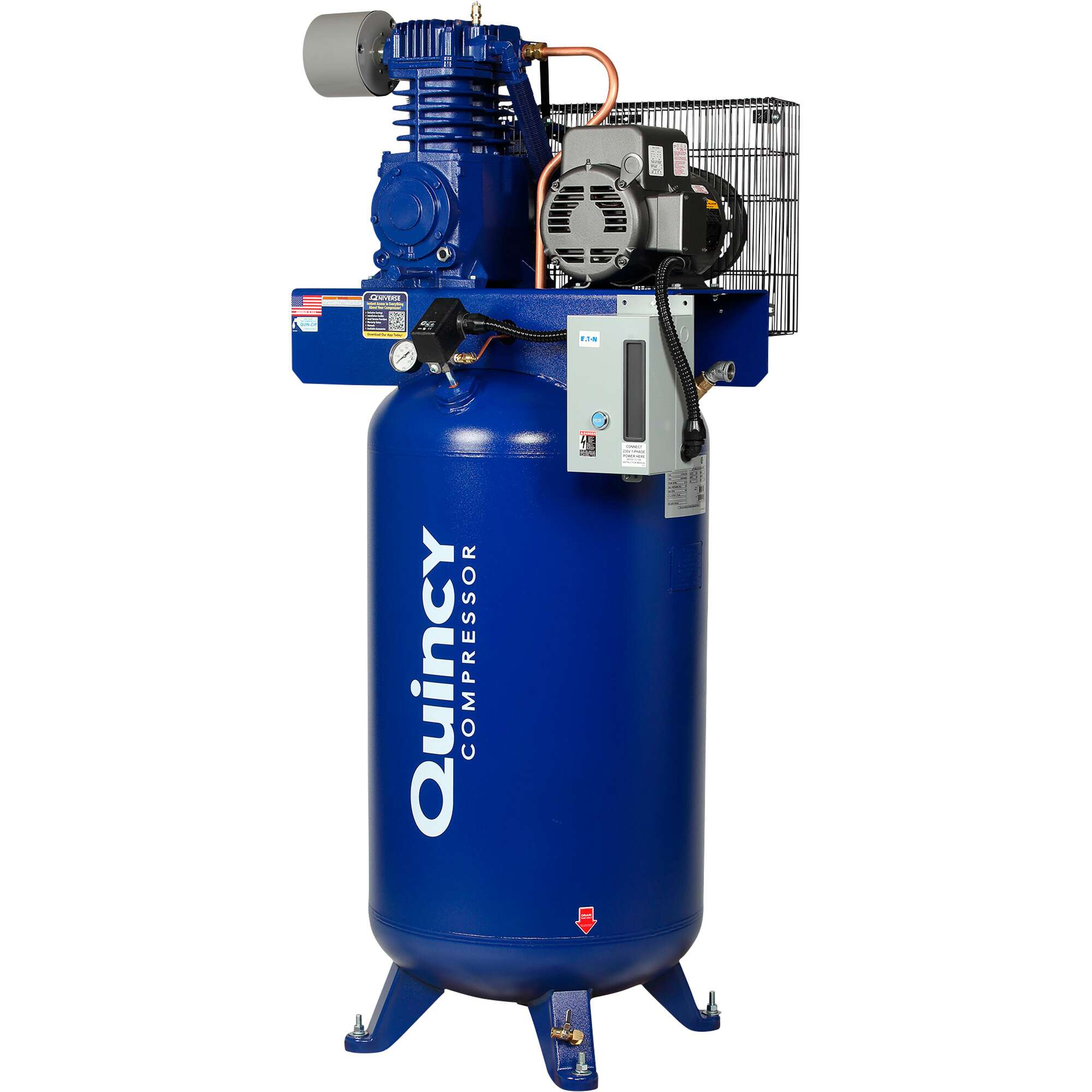 Quincy QT5 Splash Lubricated Reciprocating Air Compressor with MAX Package 5 HP 230 Volt 1 Phase 80 Gallon Vertical