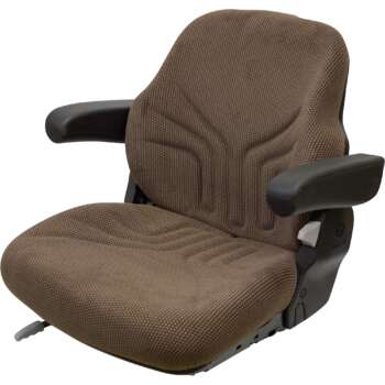 K&M Uni Pro Fabric Tractor Seat with Folding Armrests Brown