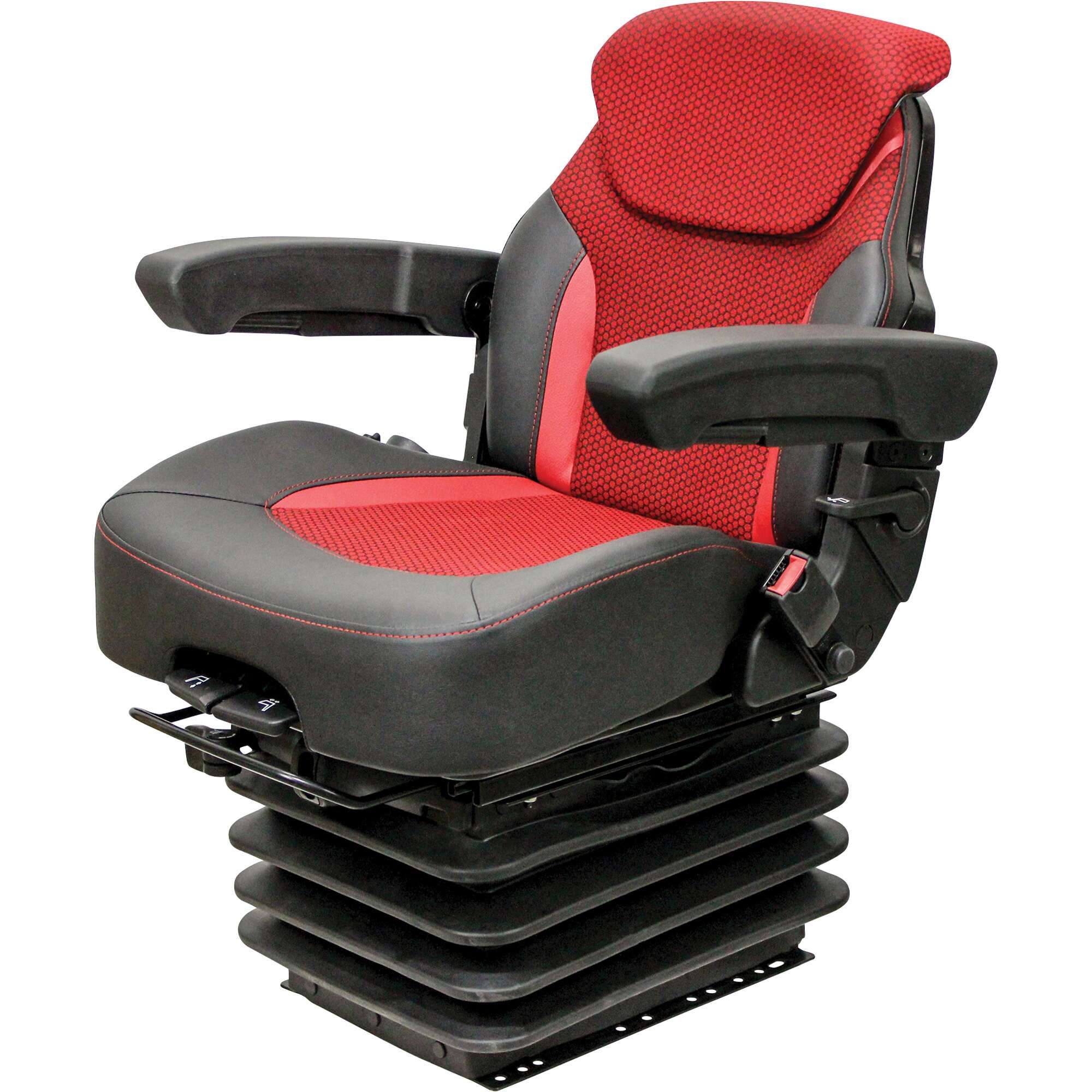 K&M Uni Pro Heavy Duty Air Suspension Seat with 12 Volt Compressor Fabric Red Black