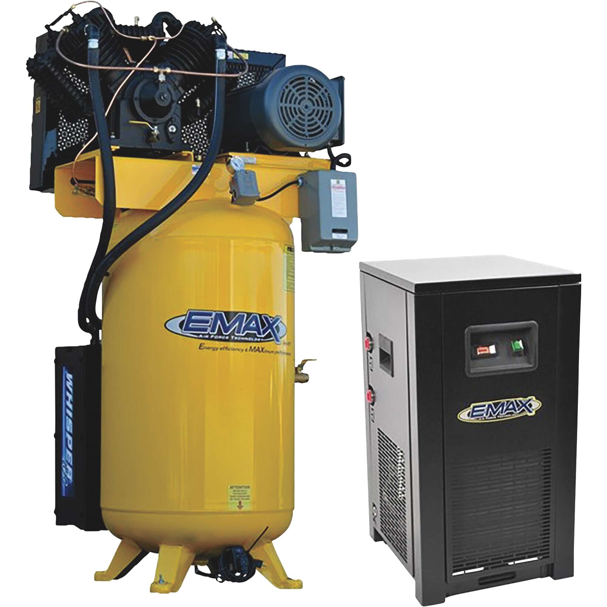 EMAX Industrial Plus 10 HP 2 Stage V4 1 Phase Piston Air Compressor 80 Gallon Vertical Tank 58 CFM Air Dryer