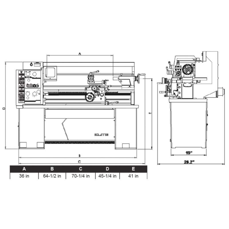 JET Elite Metal Lathe with ACU RITE 303 DRO Taper Attachment and Collet Closer 12in x 36in