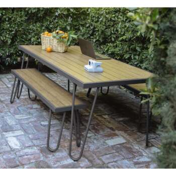Novogratz Outdoor Indoor 5ft Table and Bench Set Gray Pieces qty 3 Primary Color Gray Seating Capacity 4