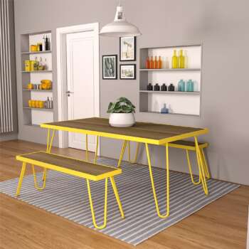 Novogratz Outdoor Indoor 5ft Table and Bench Set Yellow Pieces qty 3 Primary Color Yellow Seating Capacity 4
