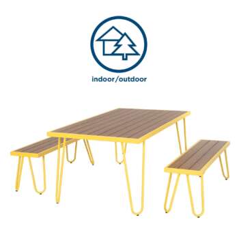 Novogratz Outdoor Indoor 5ft Table and Bench Set Yellow Pieces qty 3 Primary Color Yellow Seating Capacity 4