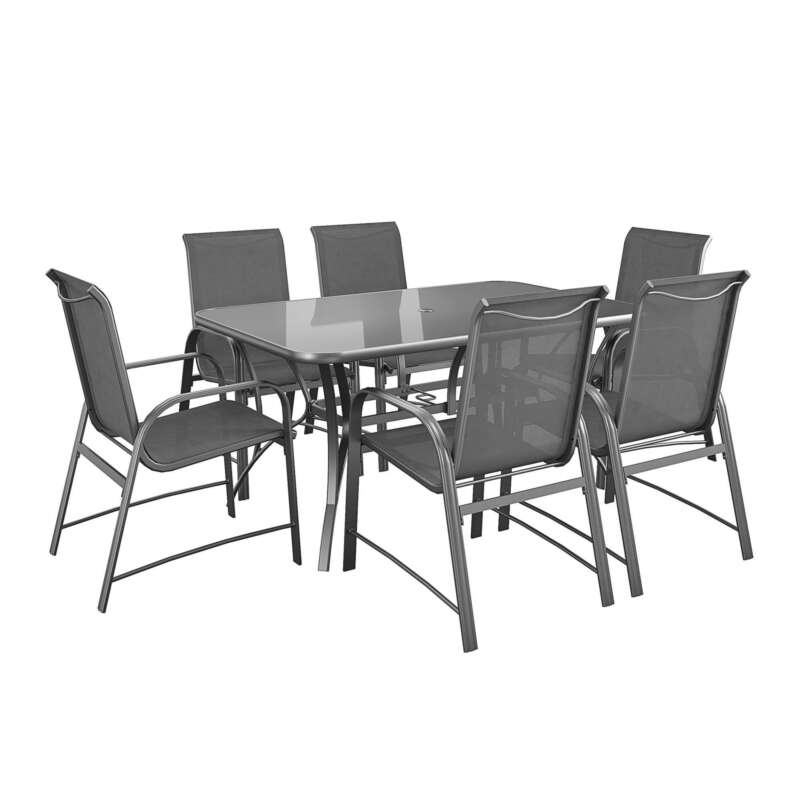 Cosco 7 Piece Paloma Steel Patio Dining Set Charcoal Pieces qty 7 Primary Color Gray Seating Capacity 6