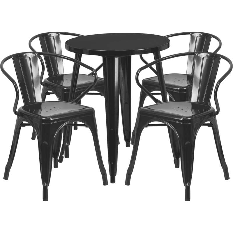 Flash Furniture 5Pc Metal Dining Set 24in x 29in H Round Table with 4 Armchairs
