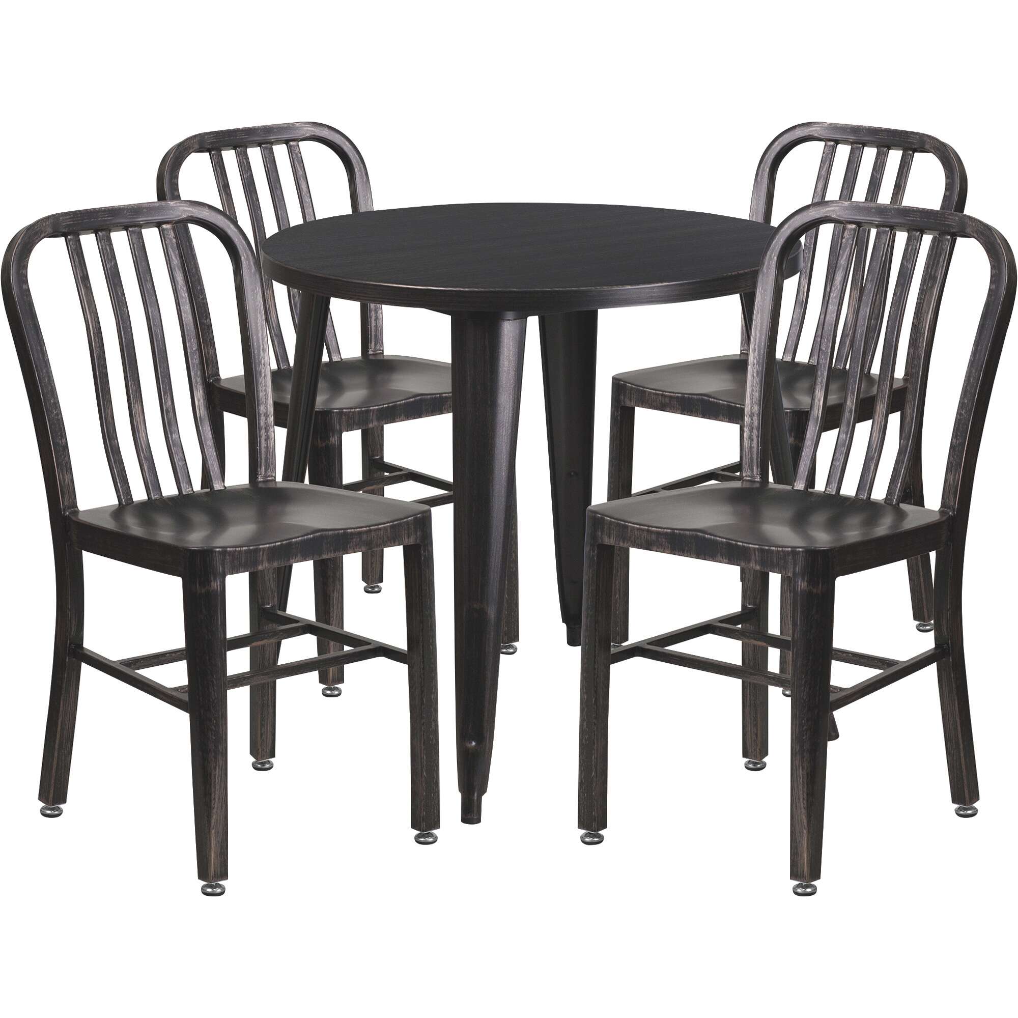 Flash Furniture 5Pc Metal Dining Set 30in Round x 29.5in H Table with 4 Industrial Style Chairs