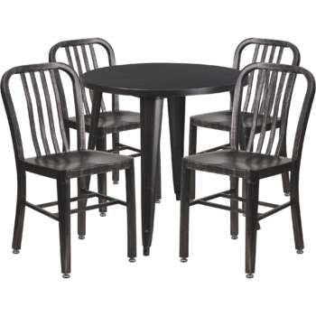 Flash Furniture 5Pc Metal Dining Set 30in Round x 29.5in H Table with 4 Industrial Style Chairs