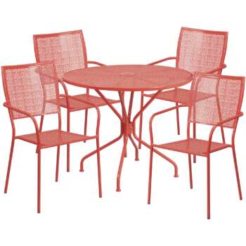 Flash Furniture 35.25in Round Metal Patio Table Set with 4 Square Back Chairs