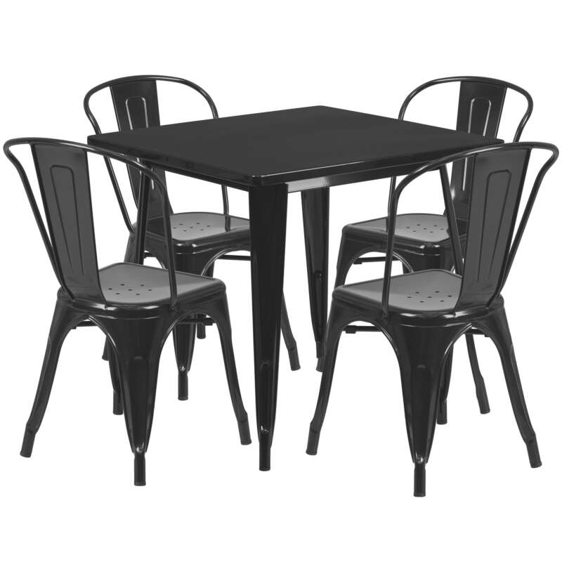Flash Furniture 31.5in Square Metal Table Set with 4 Bistro Style Chairs