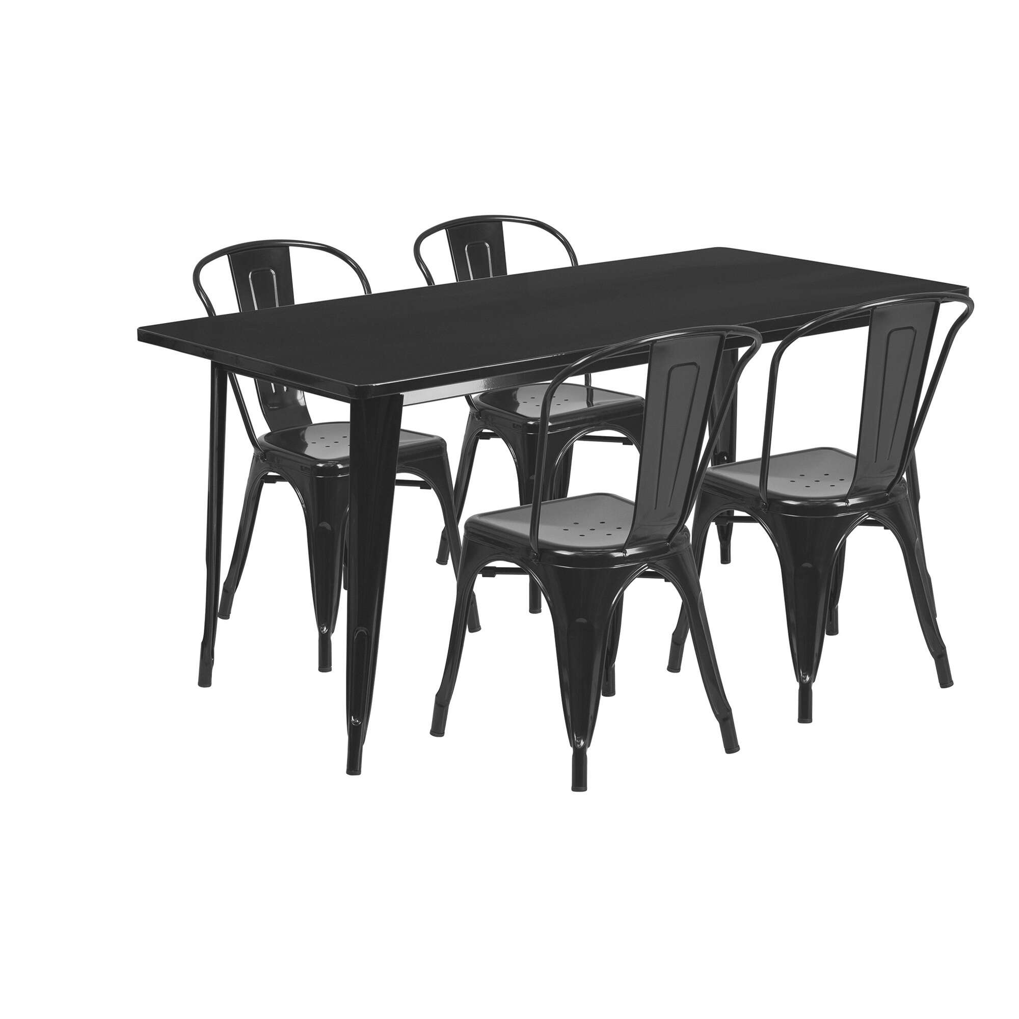 Flash Furniture 31.5inW x 63inL Rectangular Metal Table Set with 4 Bistro Chairs