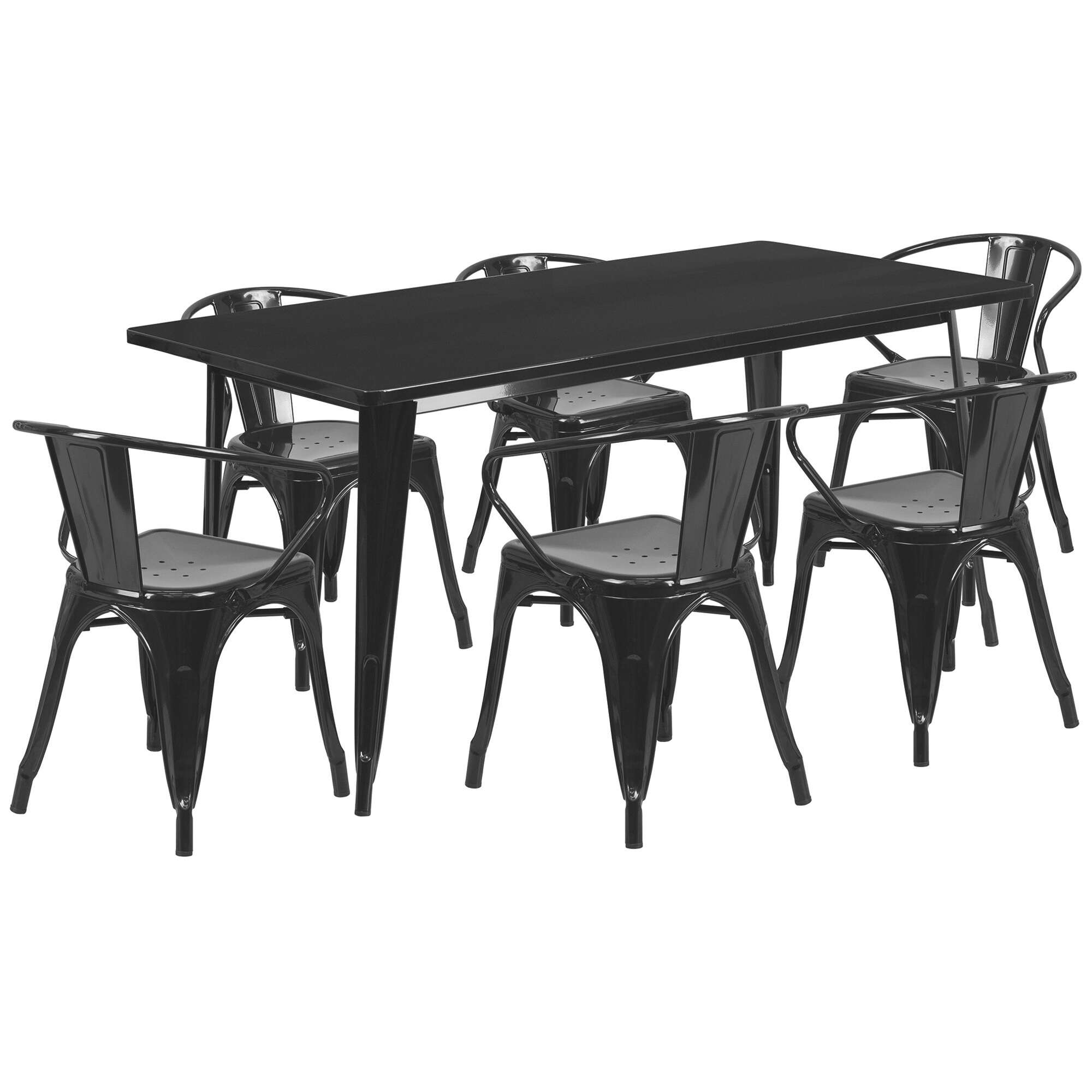 Flash Furniture 31.5inW x 63inL Rectangular Metal Table Set with 6 Armchairs