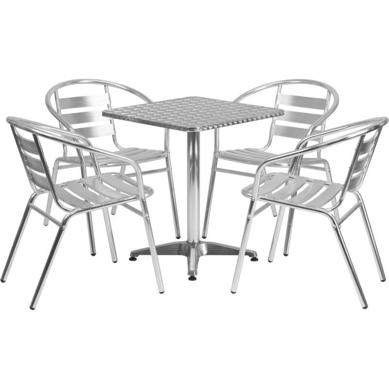 Flash Furniture 23.5in Square Aluminum Table and 4Pc Chair Set