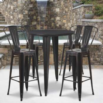 Flash Furniture 5Pc Metal Bar Set 30in Round x 41in H Table with 4 Bistro Barstools