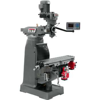 JET Milling Machine with 3 Axis ACU RITE 203 DRO and X and Y Axis Powerfeeds 9in x 42in 115 230 Volt Single Phase