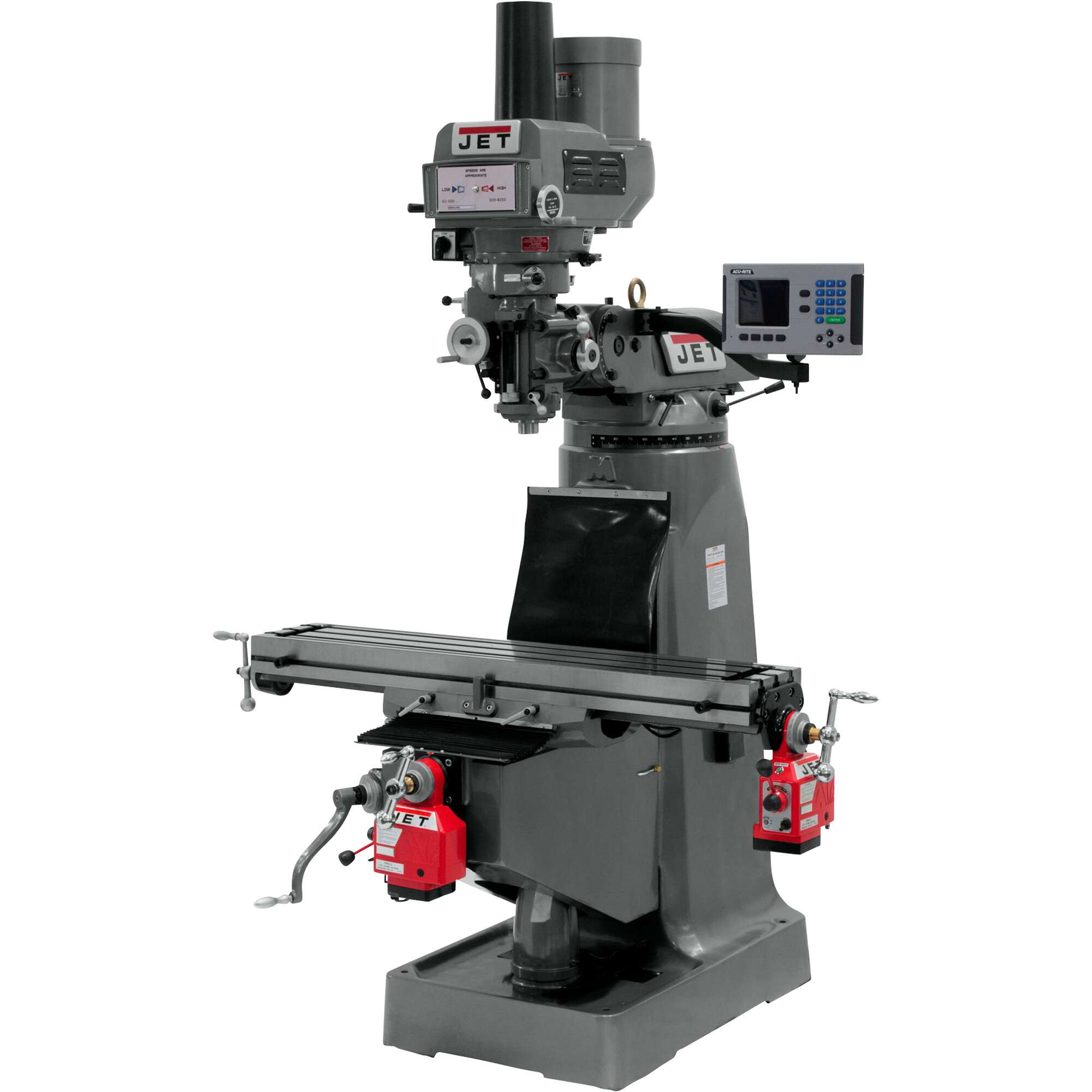 JET Variable Speed Milling Machine with ACU RITE 203 DRO X and Y Axis Powerfeeds and Power Draw Bar 9in x 49in 230 Volt 3 Phase