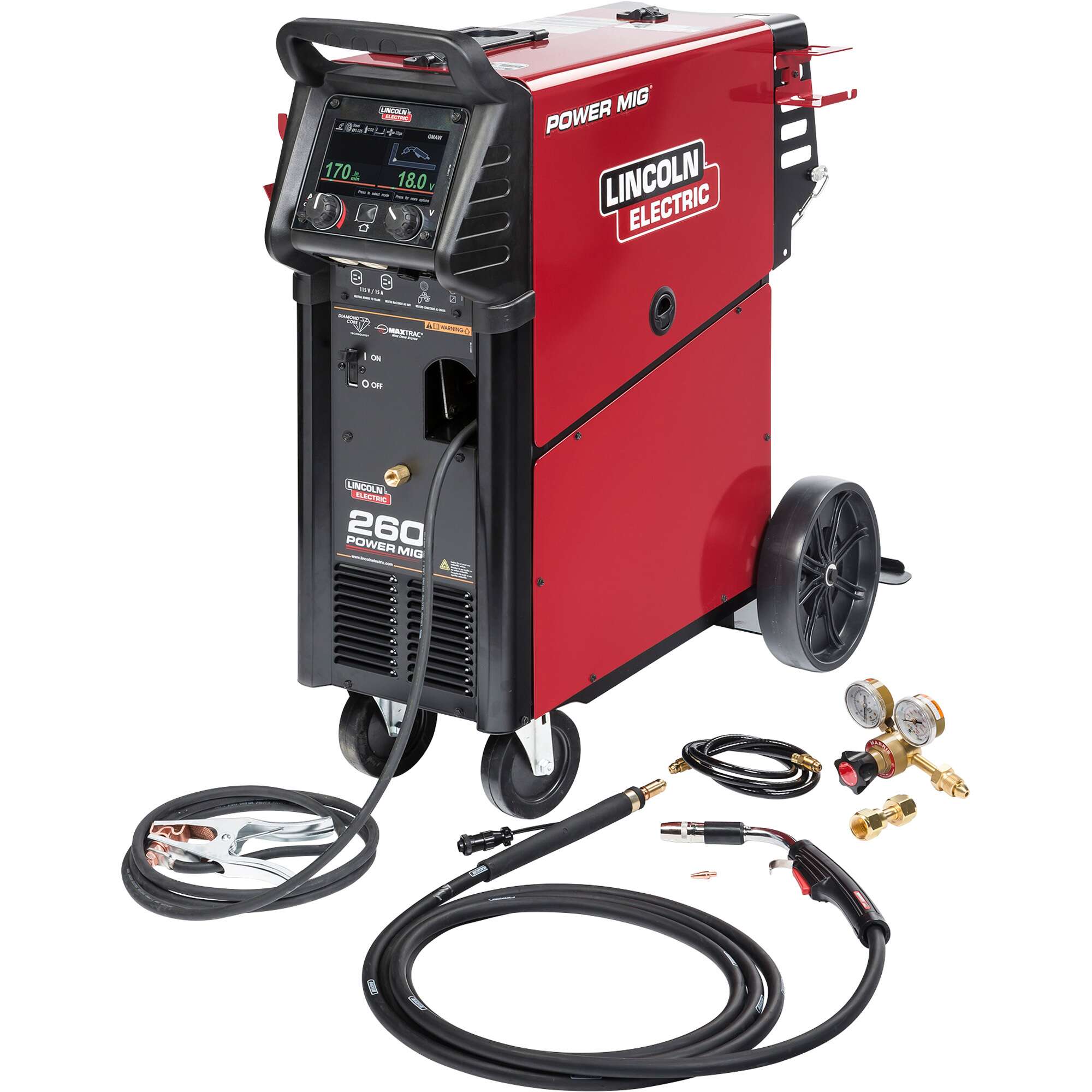Lincoln Electric Power MIG 260 Flux Cored MIG Welder with Cart 208 230 460 575V 30 300 Amp Output